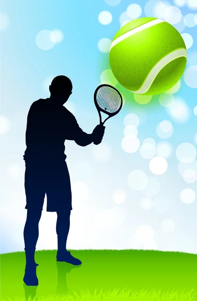 Tennis Player on Lens Flare Nature Background — Stock Vector