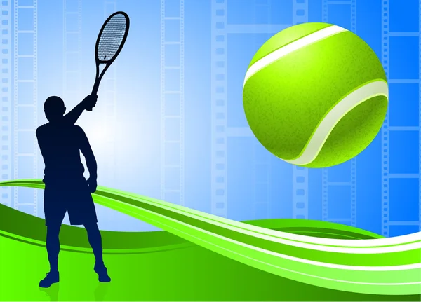 Tennis Player on Abstract Film Reel Background — Stock Vector