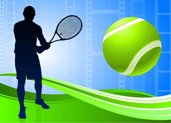 抽象的なフィルム リール背景上のテニス選手 — ストックベクタ