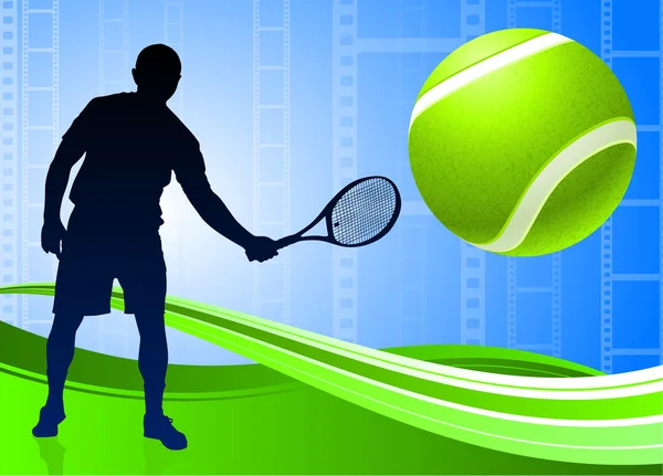 Jugador de tenis en fondo abstracto carrete de película — Archivo Imágenes Vectoriales