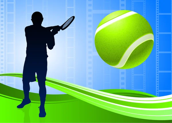 Tennis Player on Abstract Film Reel Background — Stock Vector