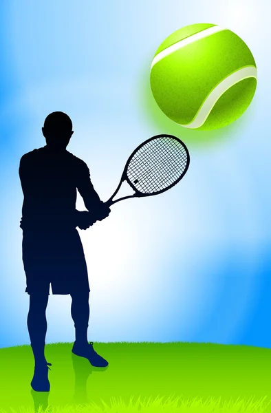 Joueur de tennis sur fond de parc — Image vectorielle