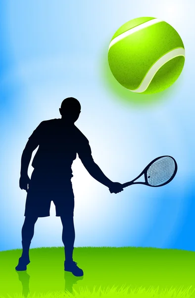 Jugador de tenis en fondo del parque — Vector de stock