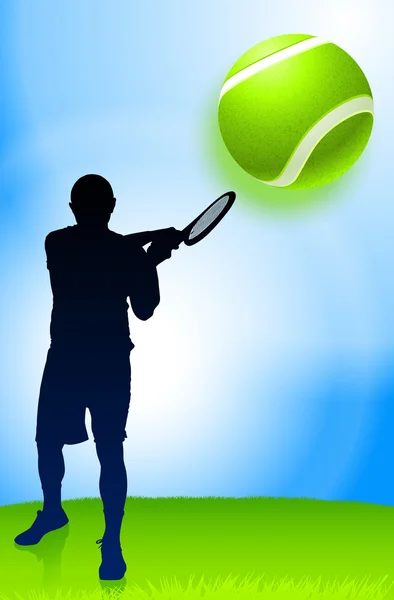 पार्क पृष्ठभूमि पर टेनिस खिलाड़ी — स्टॉक वेक्टर
