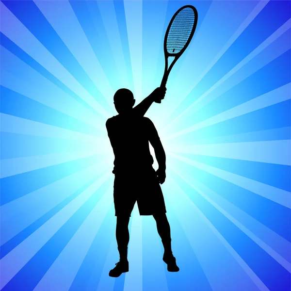 Tennis Player on Abstract Blue Background — Stock Vector