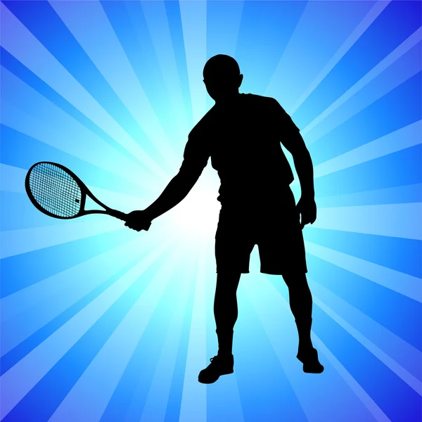 Giocatore di tennis su sfondo astratto blu — Vettoriale Stock