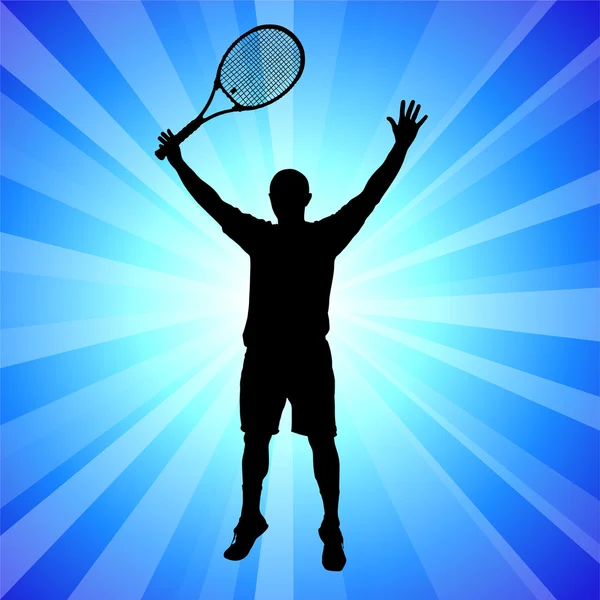 Tennis Player on Abstract Blue Background — Stock Vector