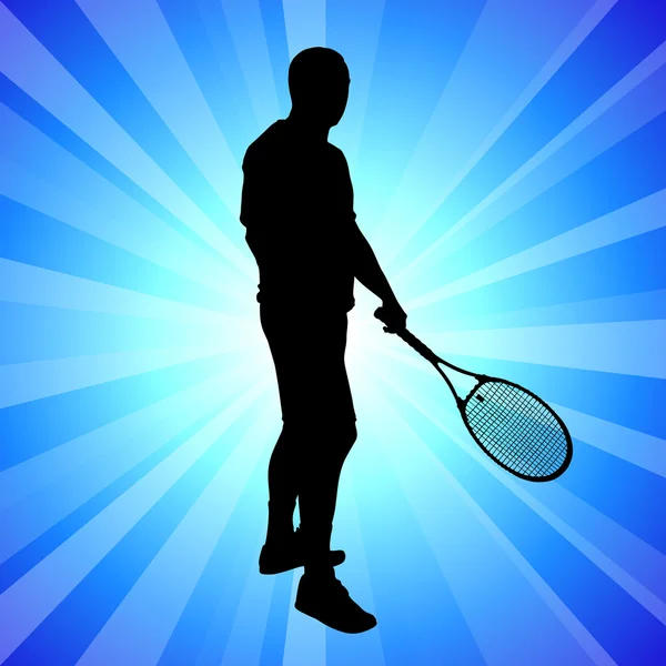 Jugador de tenis en fondo azul abstracto — Vector de stock