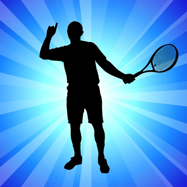 Giocatore di tennis su sfondo astratto blu — Vettoriale Stock