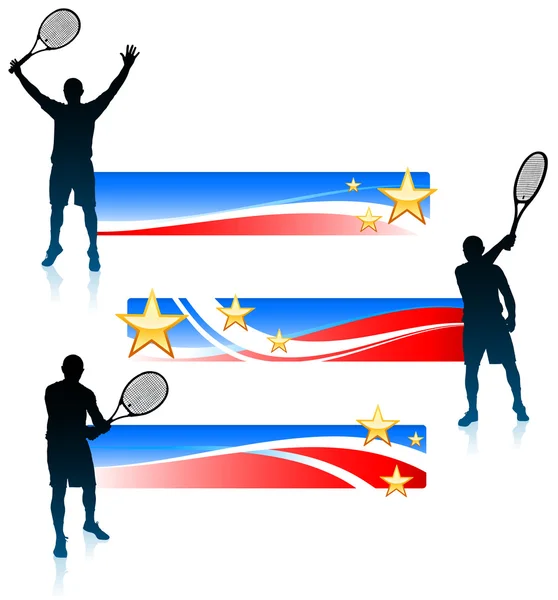 Jogador de tênis e conjunto de banners dos Estados Unidos —  Vetores de Stock