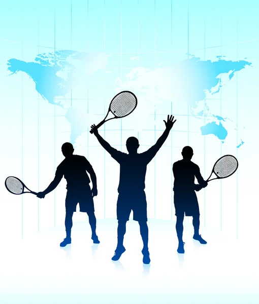 网球运动员与世界地图背景 — 图库矢量图片