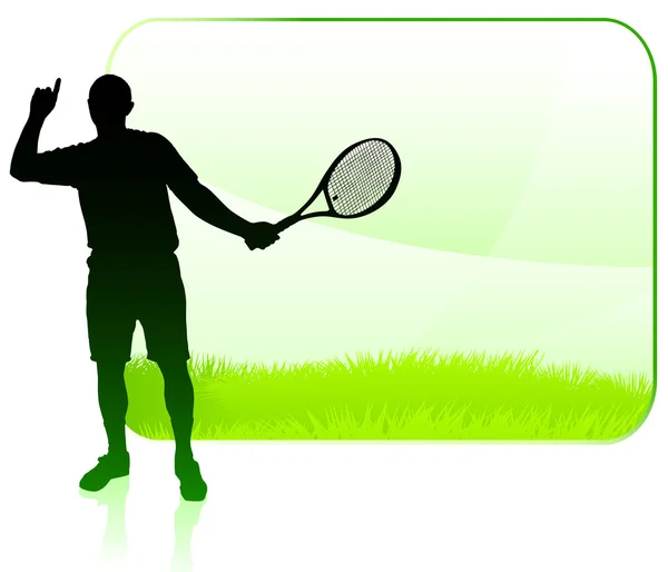 Jugador de tenis con marco de naturaleza en blanco — Vector de stock