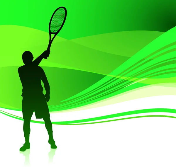 Tennis Player on Green Abstract Background — Stock Vector