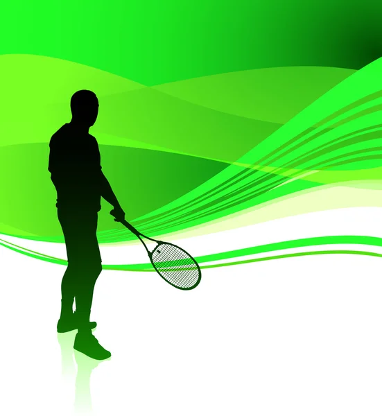Giocatore di tennis su sfondo astratto verde — Vettoriale Stock