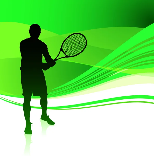 Tennis Player on Green Abstract Background — Stock Vector