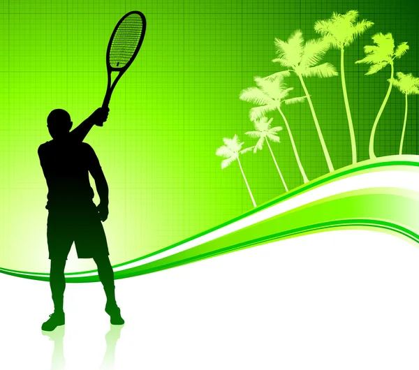 熱帯の抽象的な背景上のテニス選手 — ストックベクタ