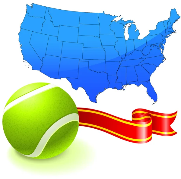 Mingea de tenis cu harta Statelor Unite — Vector de stoc