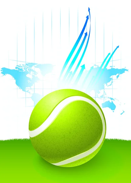 Balle de tennis avec fond de carte du monde — Image vectorielle
