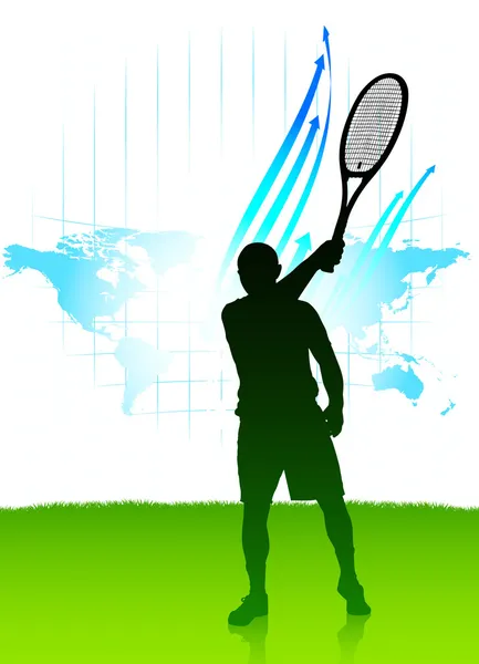 Jogador de tênis no mapa do mundo Fundo — Vetor de Stock