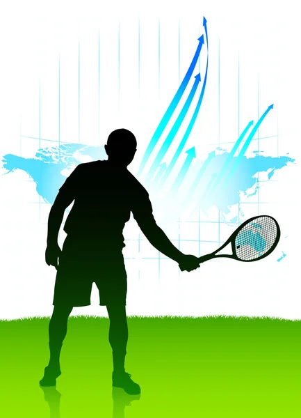 Tennis Player on World Map Background — Stock Vector
