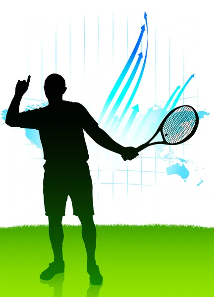 Jugador de tenis en el mapa mundial Fondo — Archivo Imágenes Vectoriales