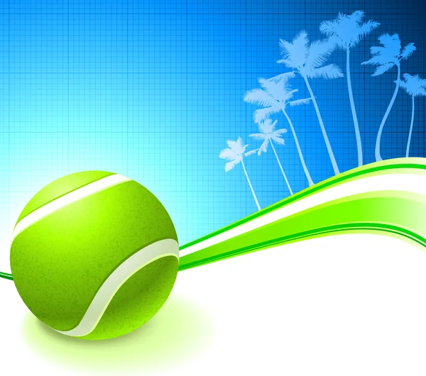 Pelota de tenis sobre fondo tropical — Vector de stock