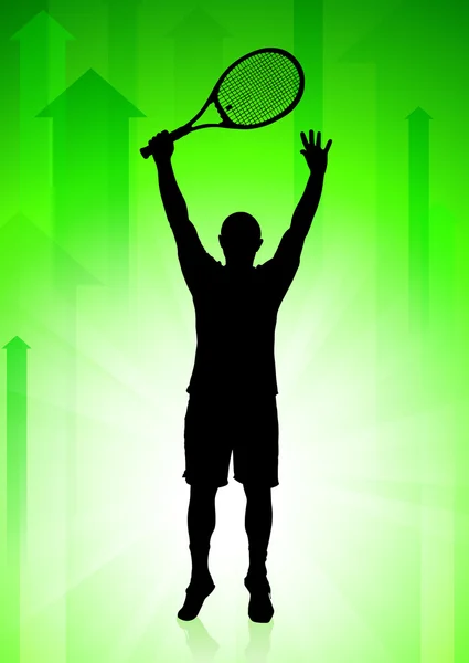 Tennis Player on Green Arrows Background — Stock Vector