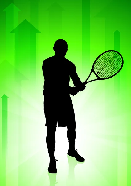 Joueur de tennis sur fond de flèches vertes — Image vectorielle