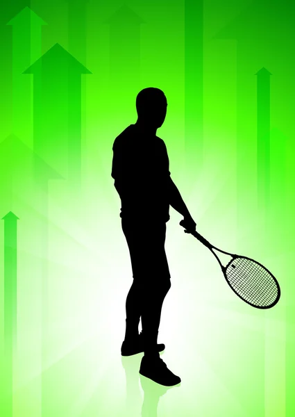 Tennisspeler op de groene pijlen achtergrond — Stockvector