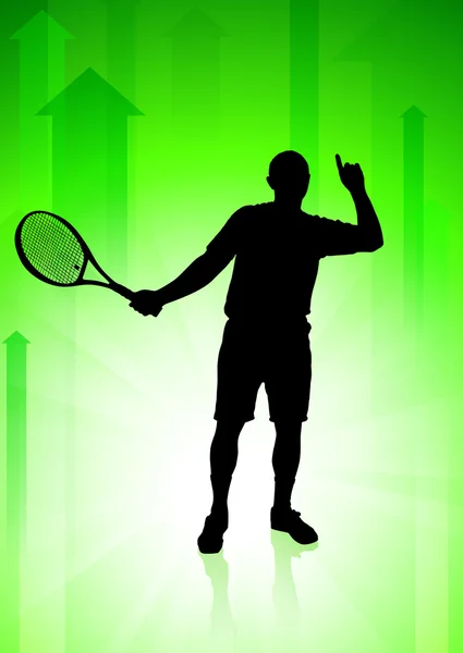 Tennis Player on Green Arrows Background — Stock Vector