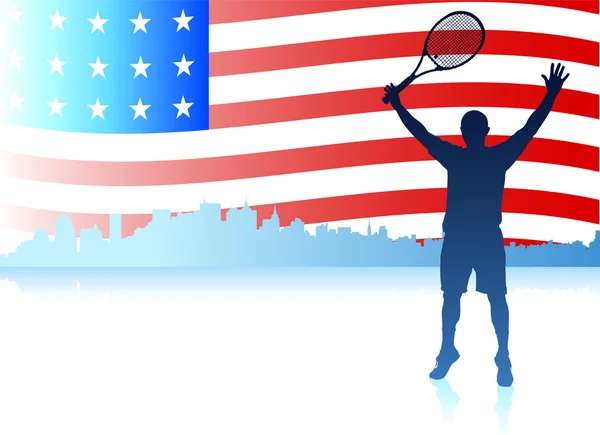 Jugadores de tenis con fondo de bandera de Estados Unidos — Vector de stock
