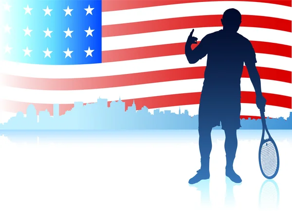 Joueurs de tennis avec fond drapeau des États-Unis — Image vectorielle