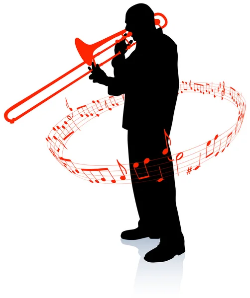 Trumpet musiker med musiknoter — Stock vektor