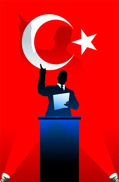 表彰台の後ろの政治スピーカーとトルコの旗 — ストックベクタ