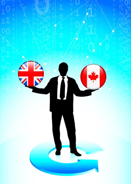 Επιχειρηματίας που κατέχουν βρετανικό και τον Καναδά internet σημαία κουμπιά — Διανυσματικό Αρχείο