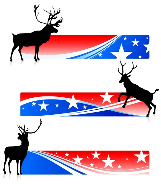 미국 애국 배너와 사슴 — 스톡 벡터