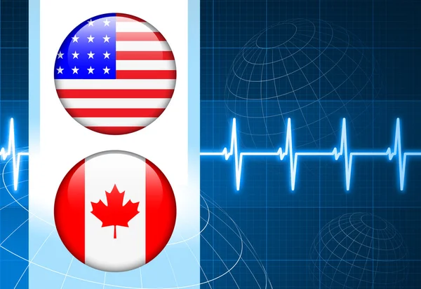 Ηνωμένες Πολιτείες και τον Καναδά σημαία internet κουμπιά στην ΩΡΑ του παλμού — Διανυσματικό Αρχείο