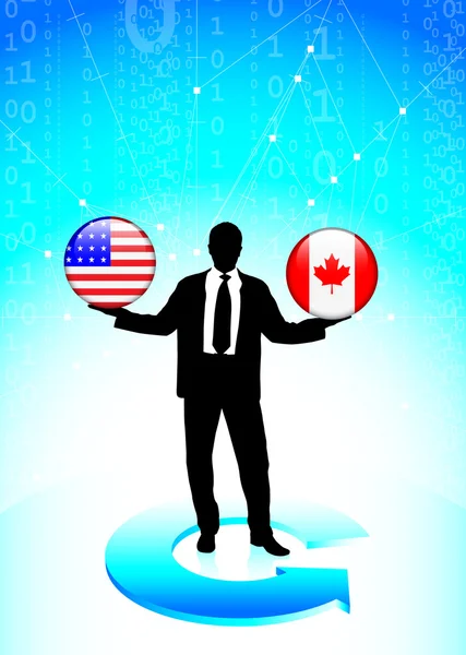 Homme d'affaires Holding États-Unis et canada Internet Flag Butto — Image vectorielle