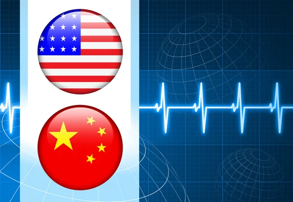 США і Китай Інтернет кнопки прапор на пульсі Backgroun — стоковий вектор