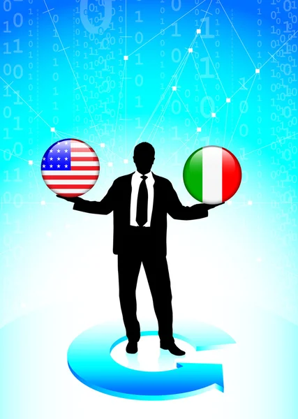 Zakenman bedrijf Verenigde Staten en Italië internet vlag knop — Stockvector