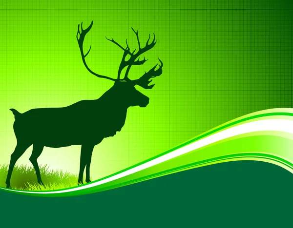 抽象的绿色背景上的鹿 — 图库矢量图片