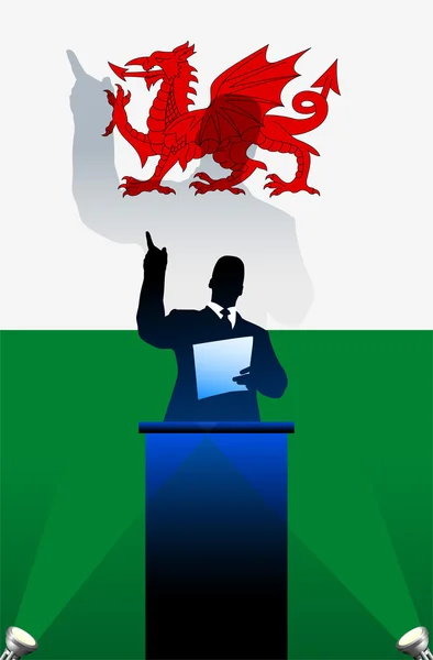 Bandiera del Galles con oratore politico dietro un podio — Vettoriale Stock