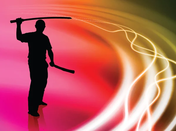 Karate-Sensei mit Schwert auf flüssigem Wellenhintergrund — Stockvektor
