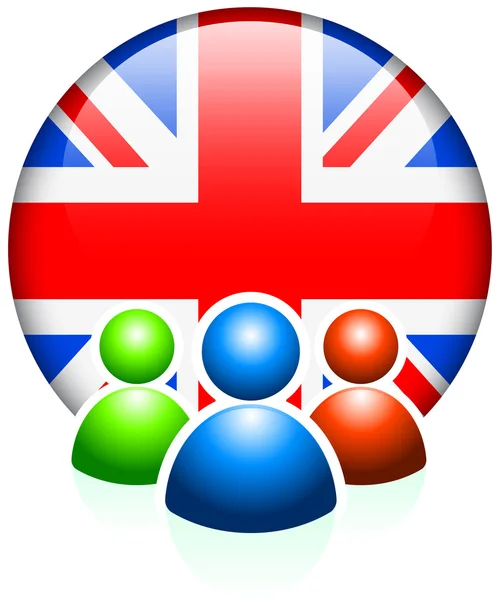 Gebruiker pictogrammen met Britse vlag internet knop — Stockvector