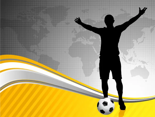 Joueur de football avec fond de carte du monde — Image vectorielle