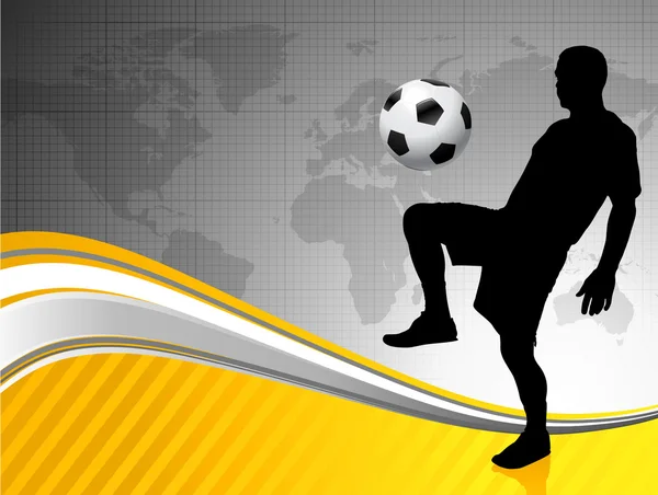 Fotbollspelare med världen karta bakgrund — Stock vektor