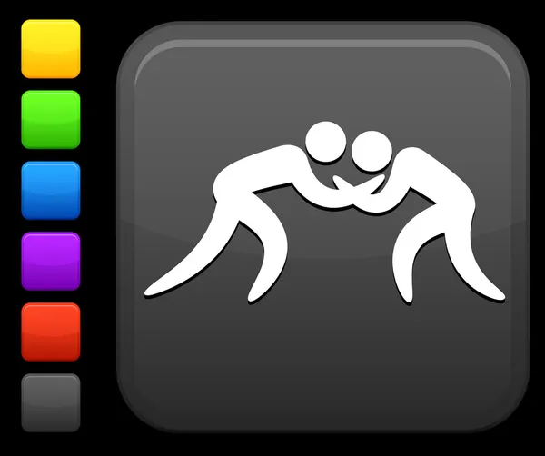 Wrestling-Ikone auf quadratischem Internet-Knopf Vektorgrafiken