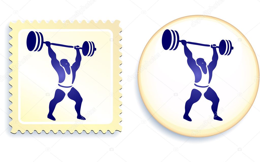 Weightlifter Stamp and Button