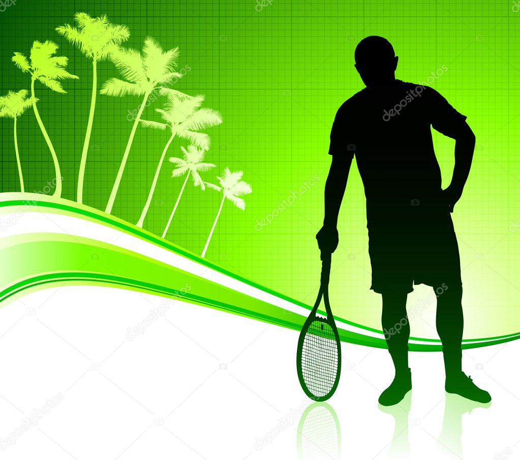 Tennis Player on Tropical Abstract Background
