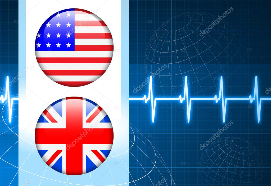 United States and British Flag Internet Buttons on pulse Backgro